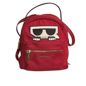 Karl Lagerfeld Red Nylon Backpack with Iconic Graphic